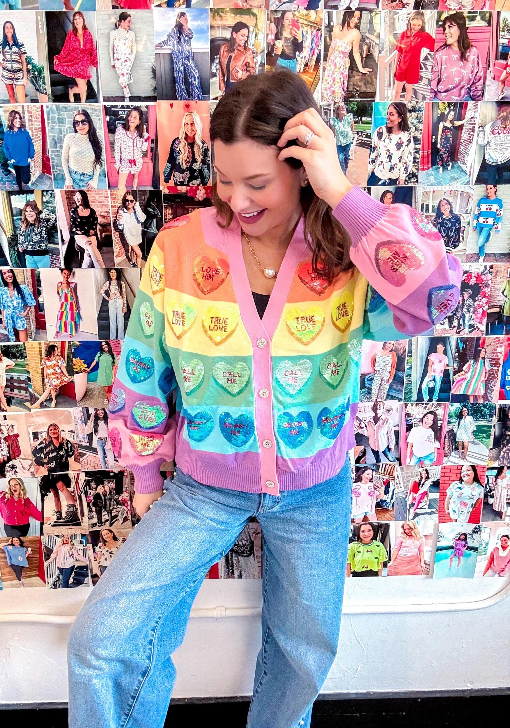 Conversation Heart Rainbow Striped Cardigan Product Image