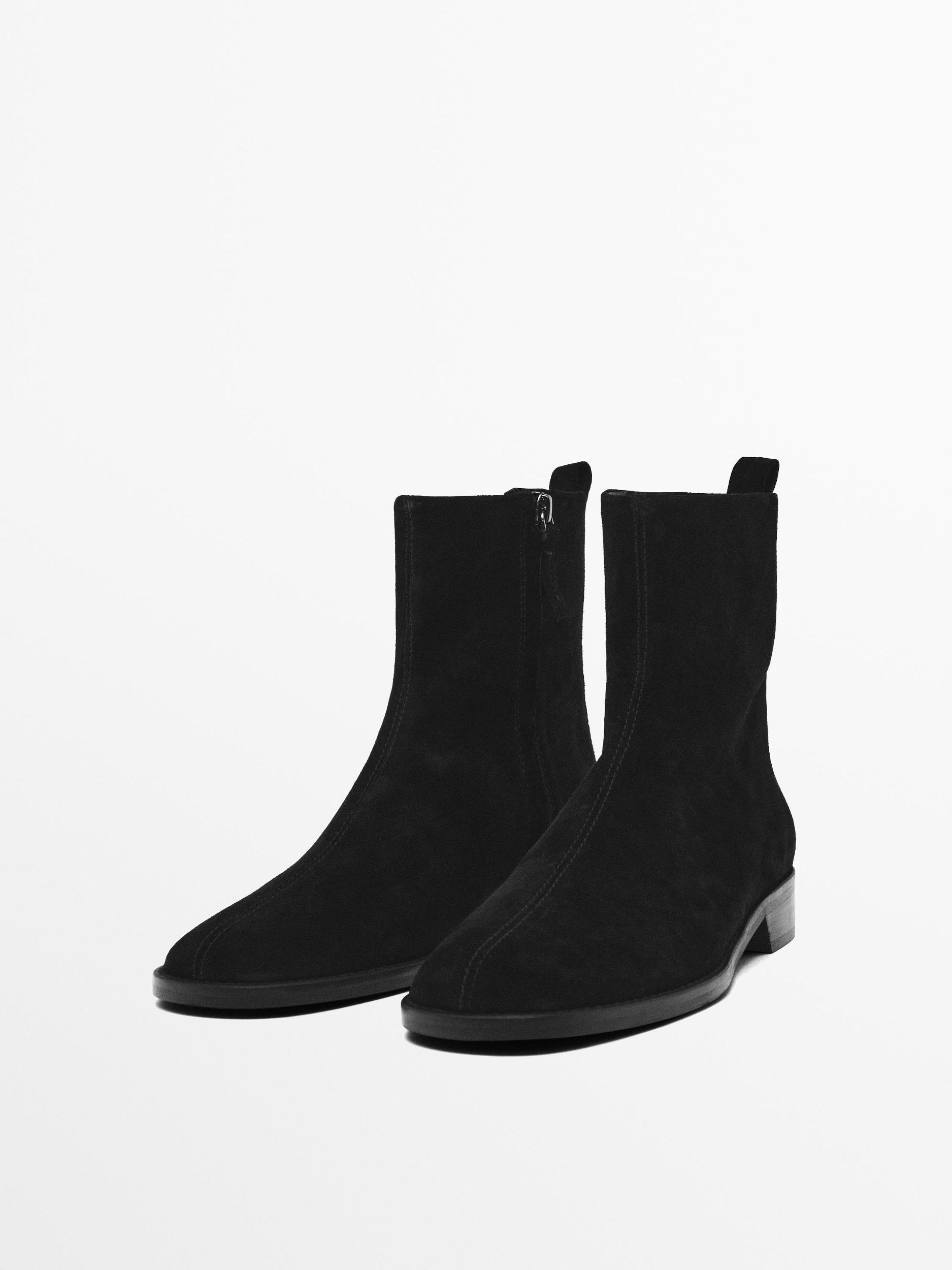 Flat split suede ankle boots Product Image