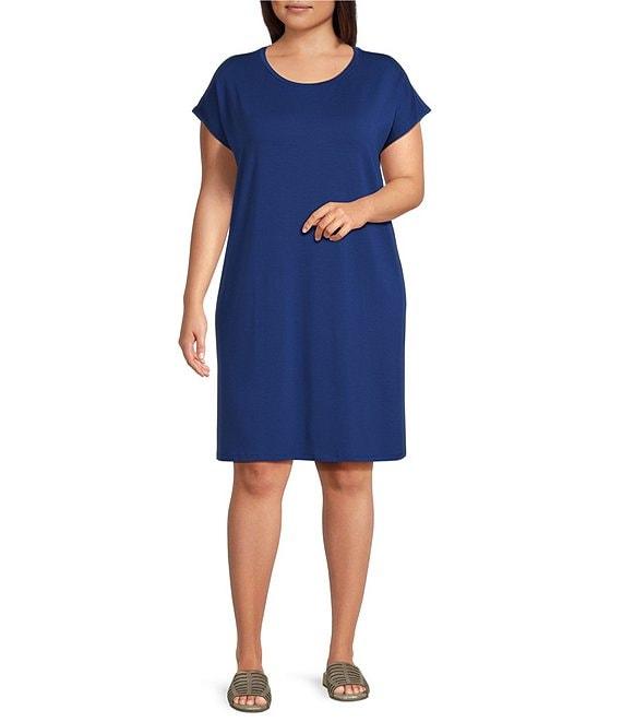 Eileen Fisher Plus Stretch Jersey Knit Crew Neck Cap Sleeve Boxy Dress Product Image