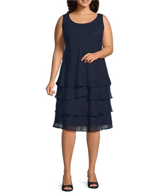 Ignite Evenings Plus Size Beaded Lace Shoulder Chiffon 2-Piece Jacket Dress Product Image