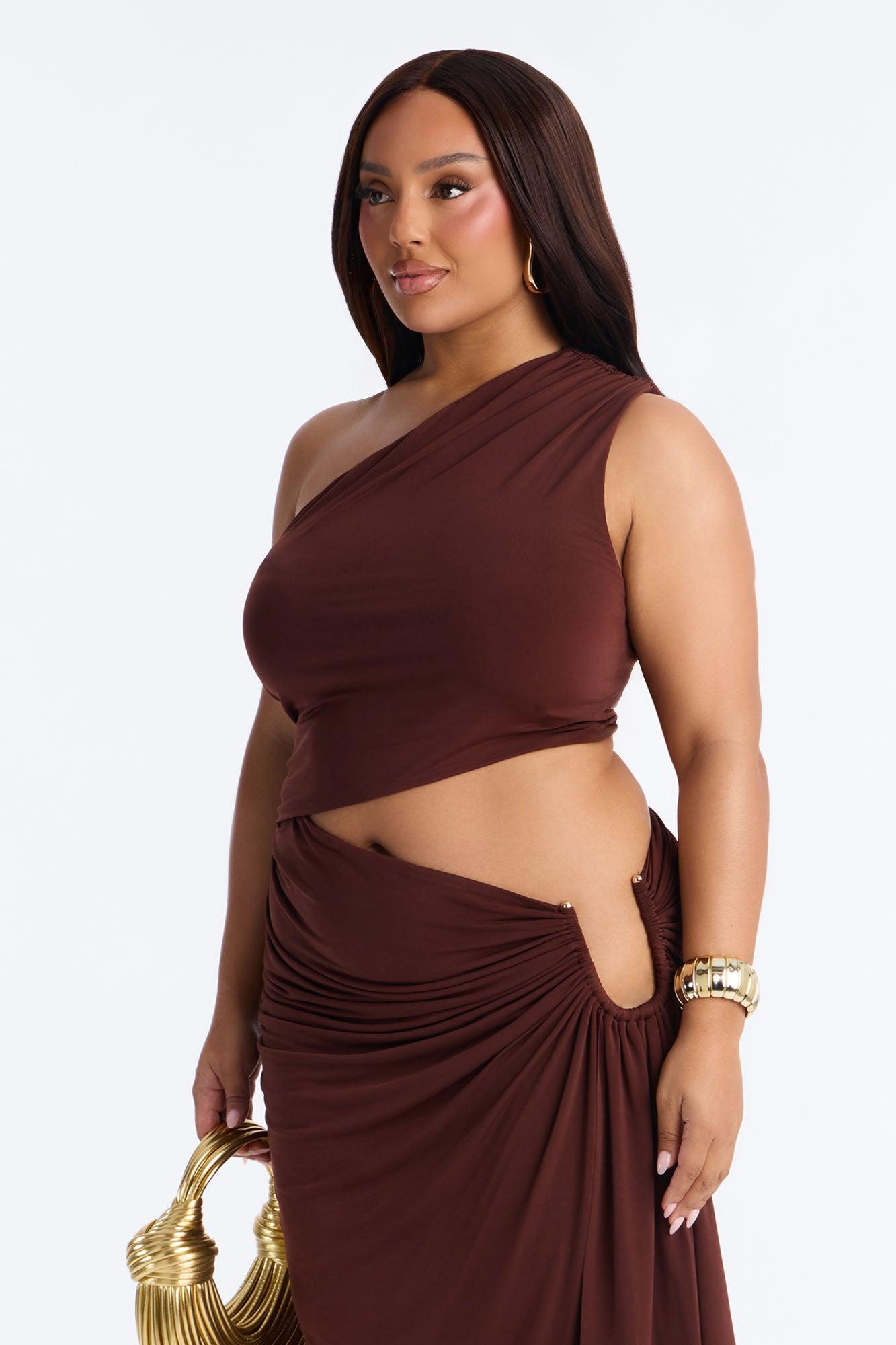 City Pulse One Shoulder Midi Dress - Chocolate Female Product Image