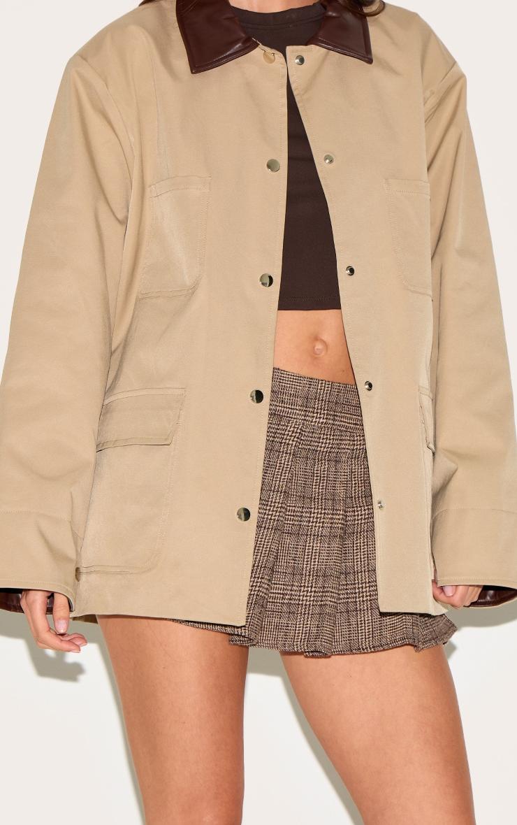 Beige Contrast Collar Rubberised Jacket Product Image