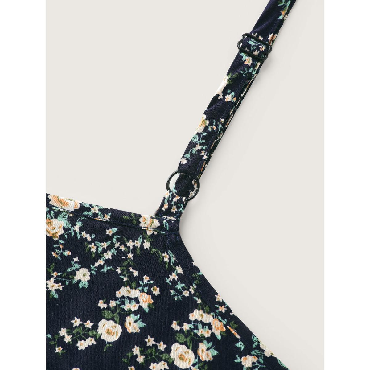 Plus Size Floral Print Side-Tie Rayon Tank Top Women Navy Romantic Overlapping Overlap Collar Elegant Tank Tops Camis BloomChic 26/4X Product Image