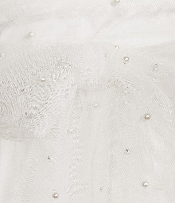 B. Darlin Wide Bow Straps V-Neckline Pearls Party Skirt Dress Product Image