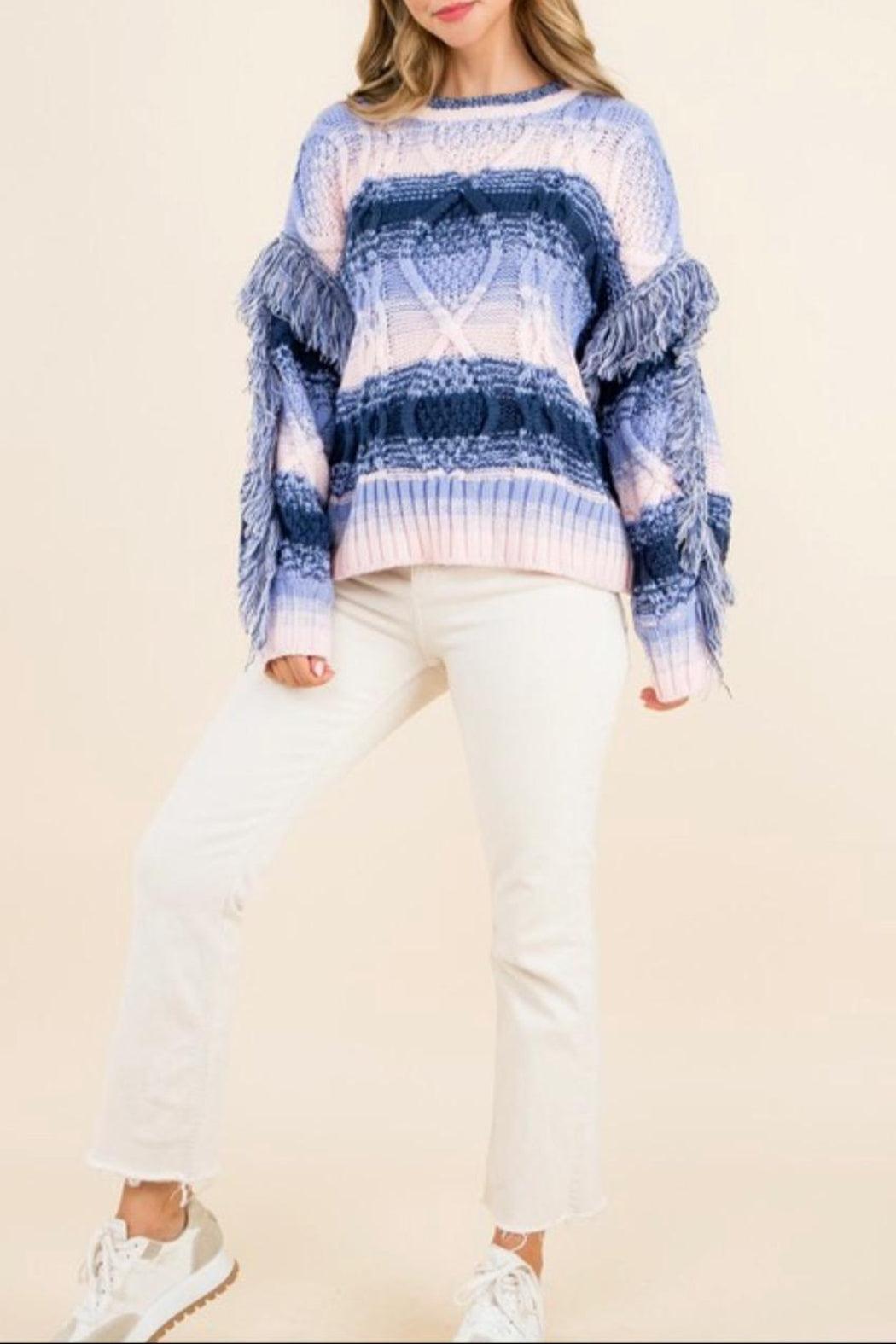 Blue Fringe Sweater Product Image