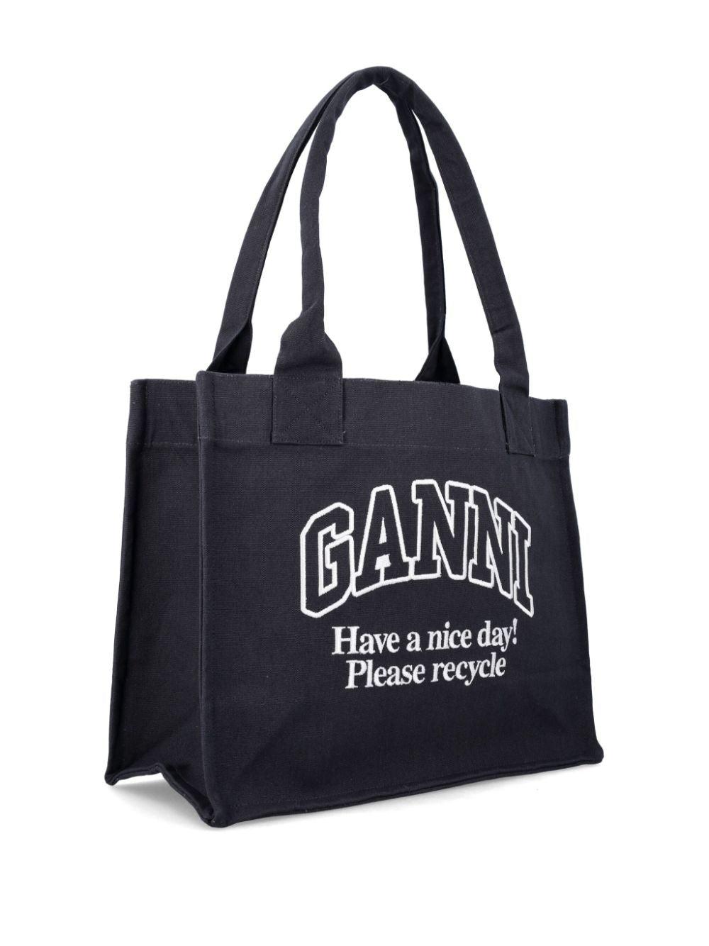GANNI Black Shopper With Embroidered Logo On The Front In Denim Woman In Multicolor Product Image