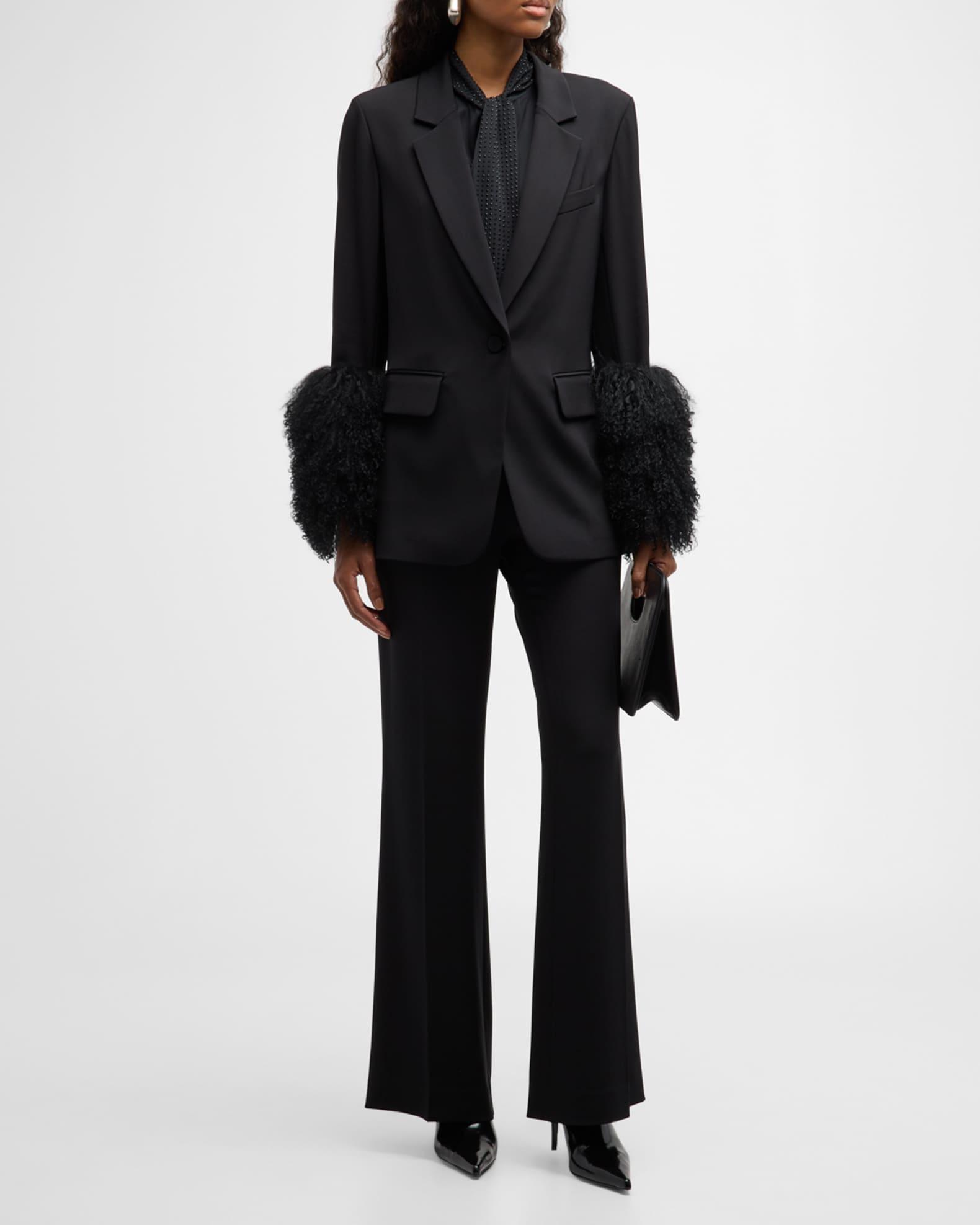 Holly Wool-Cuff Stretch Silk Jacket Product Image