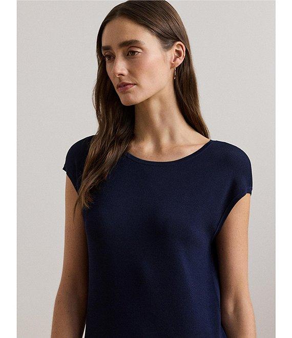 Lauren Ralph Lauren Coordinating Two-Tone Crew Neck Cap Sleeve Shift Sweater Dress Product Image