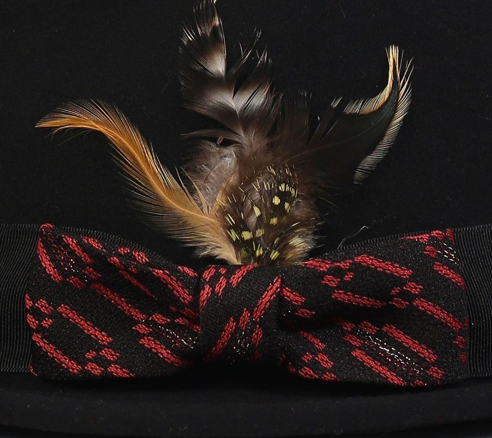 Black Wool Felt Fedora Hat with Rust Ribbon 2½ Brim Product Image