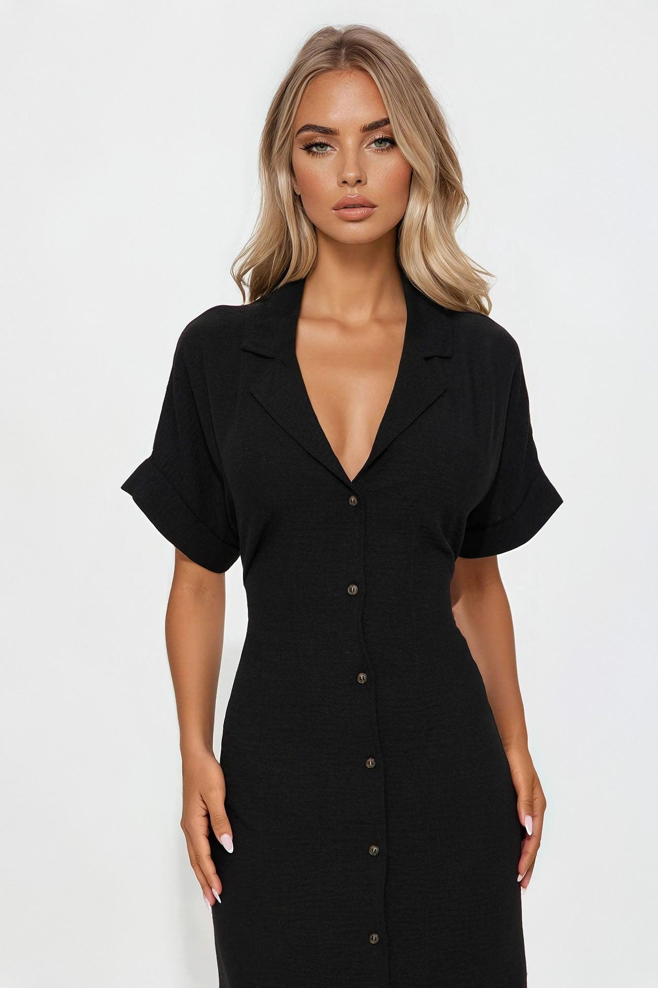 Casual Stroll Gauze Shirt Midi Dress - Black Female Product Image