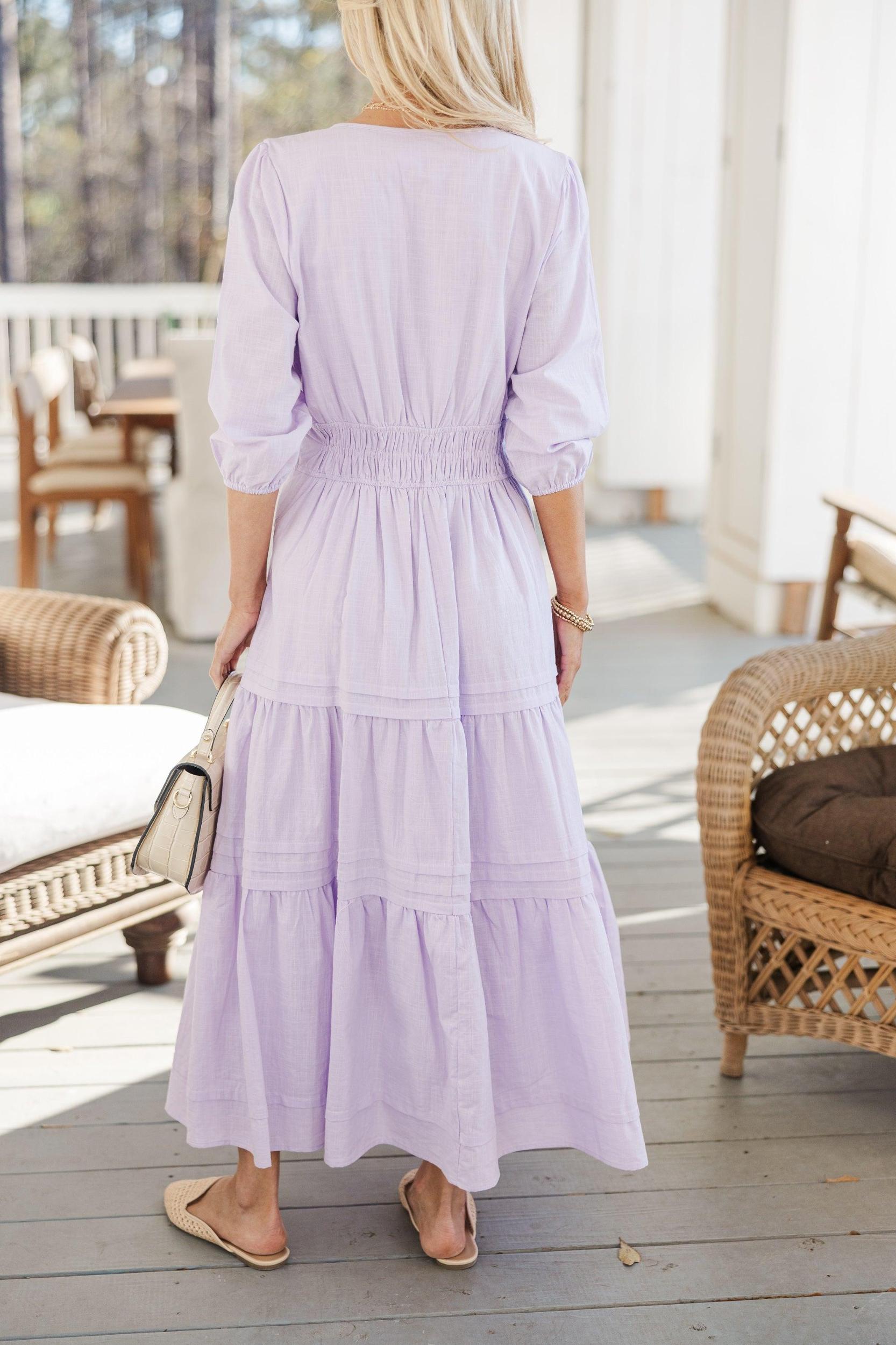 It's In The Air Lavender Purple 3/4 Sleeve Midi Dress Female Product Image