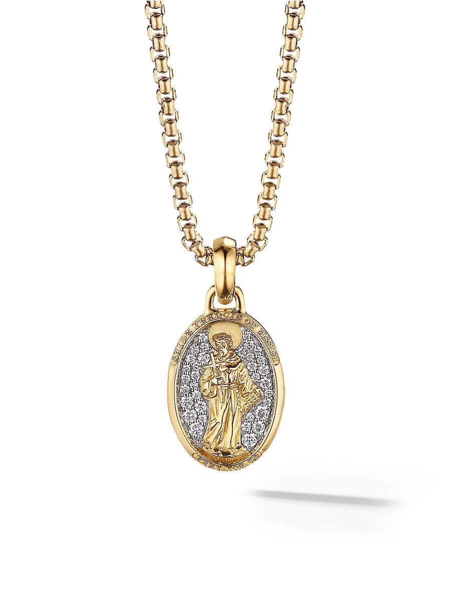 Womens St. Francis Amulet in 18K Yellow Gold with Diamonds, 18.8MM Product Image