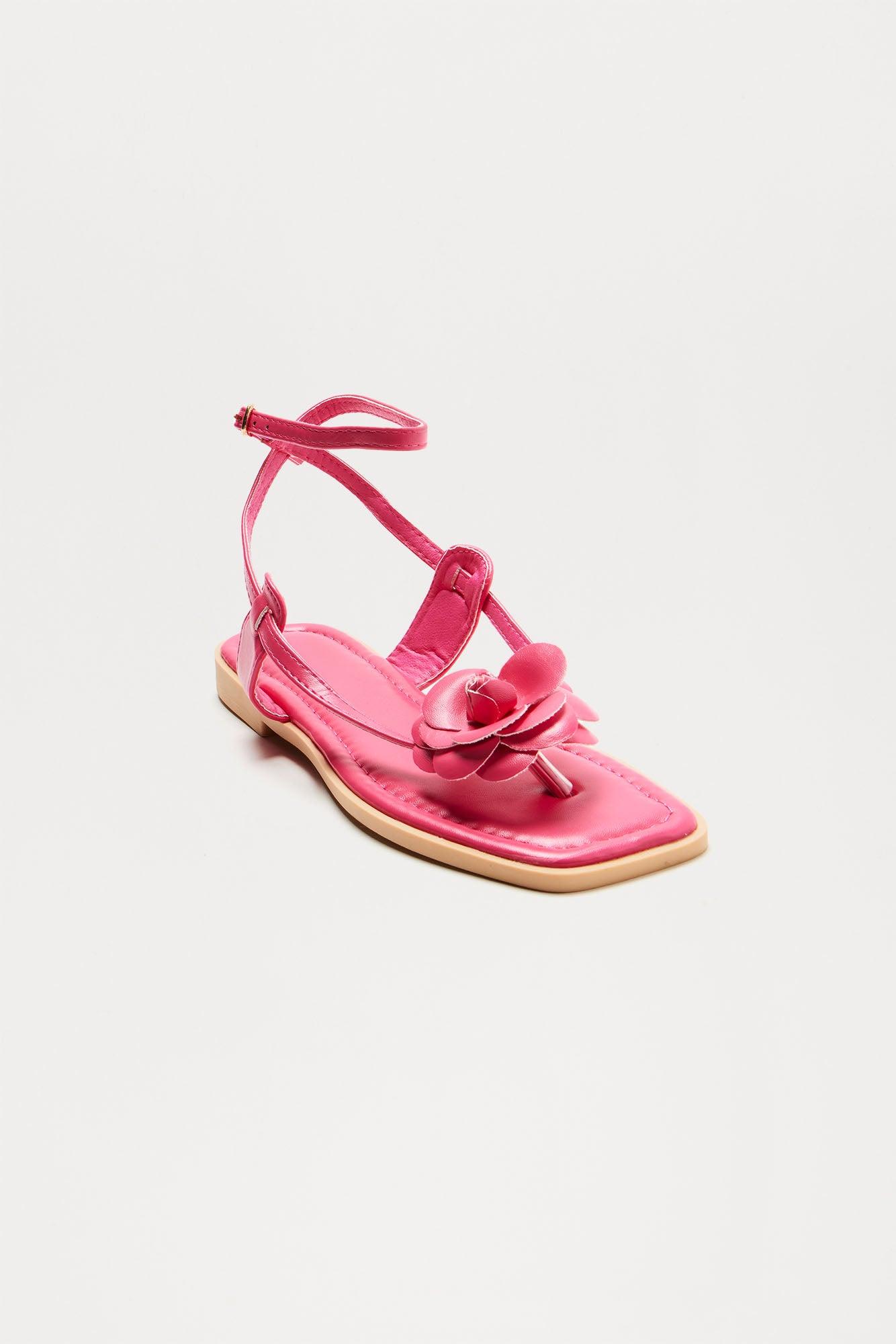 Tula Flower Faux Leather Sandals - Pink Product Image