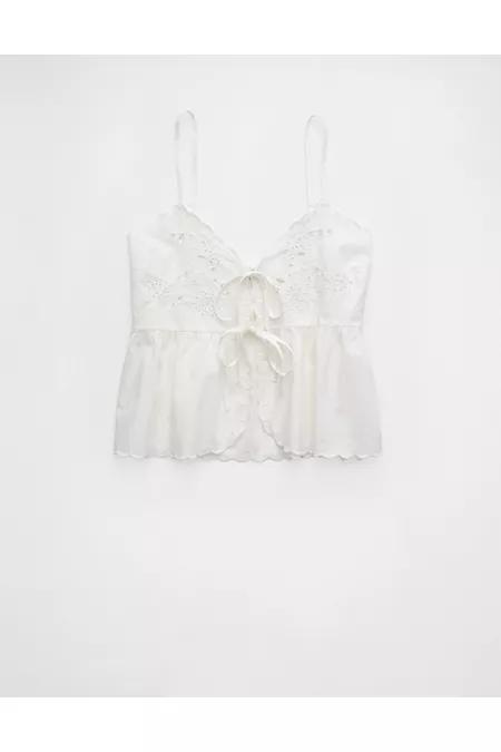 AE Tie Front Embroidered Tank Top Women's Product Image