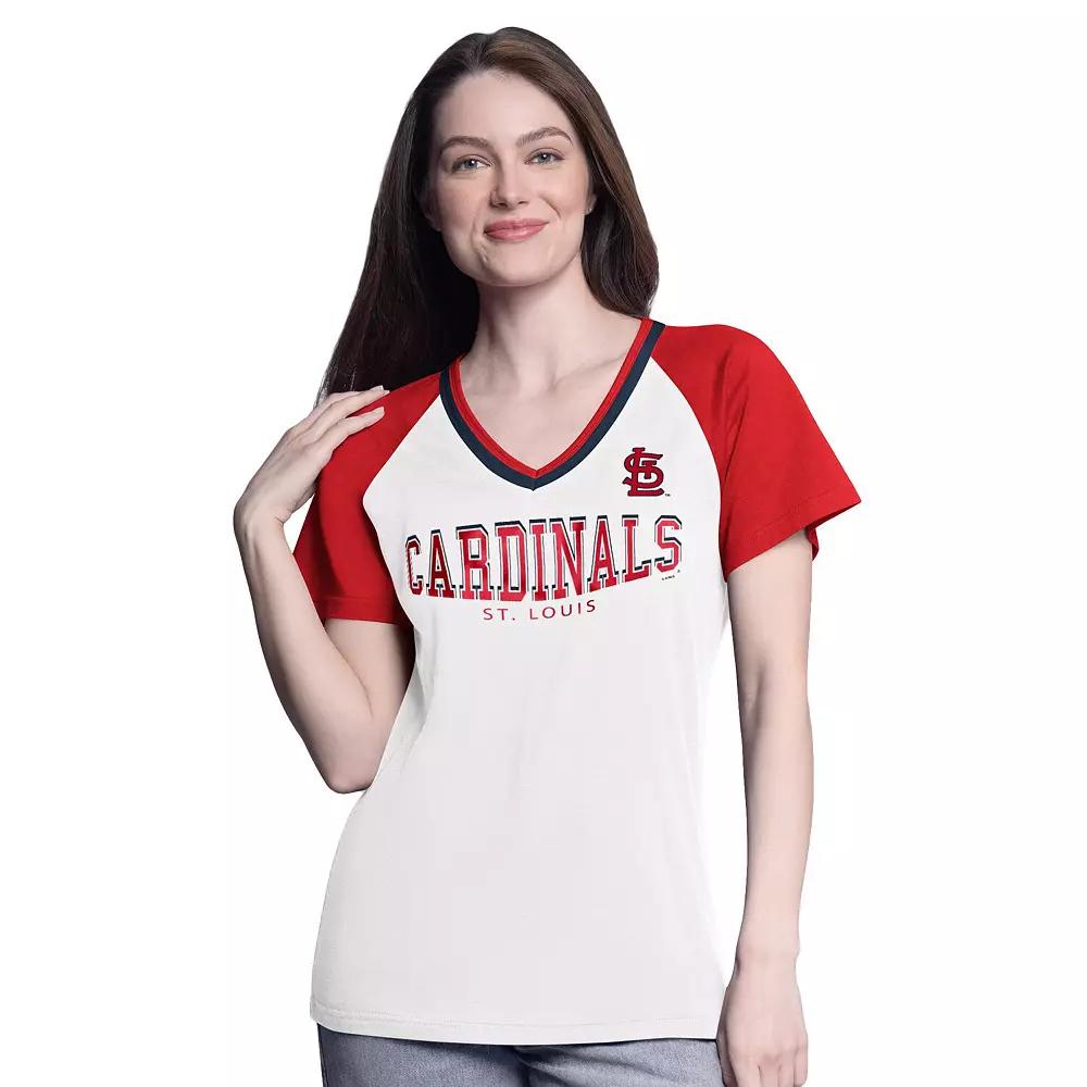 Women's G-III 4Her by Carl Banks  White/Red St. Louis Cardinals Ball Park Raglan V-Neck T-Shirt, Size: Medium Product Image