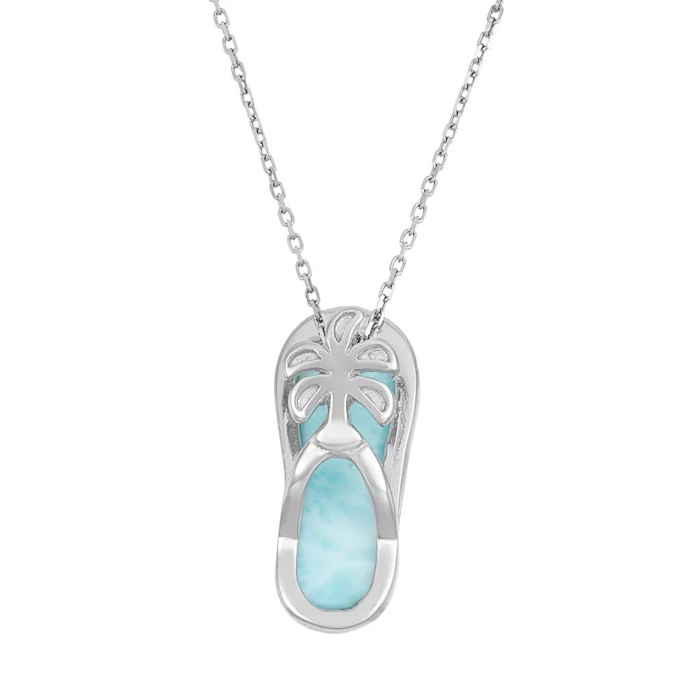 Larimar Sterling Silver Palm Tree Flip-Flop Pendant Necklace, Women's, Size: 18", Blue Product Image