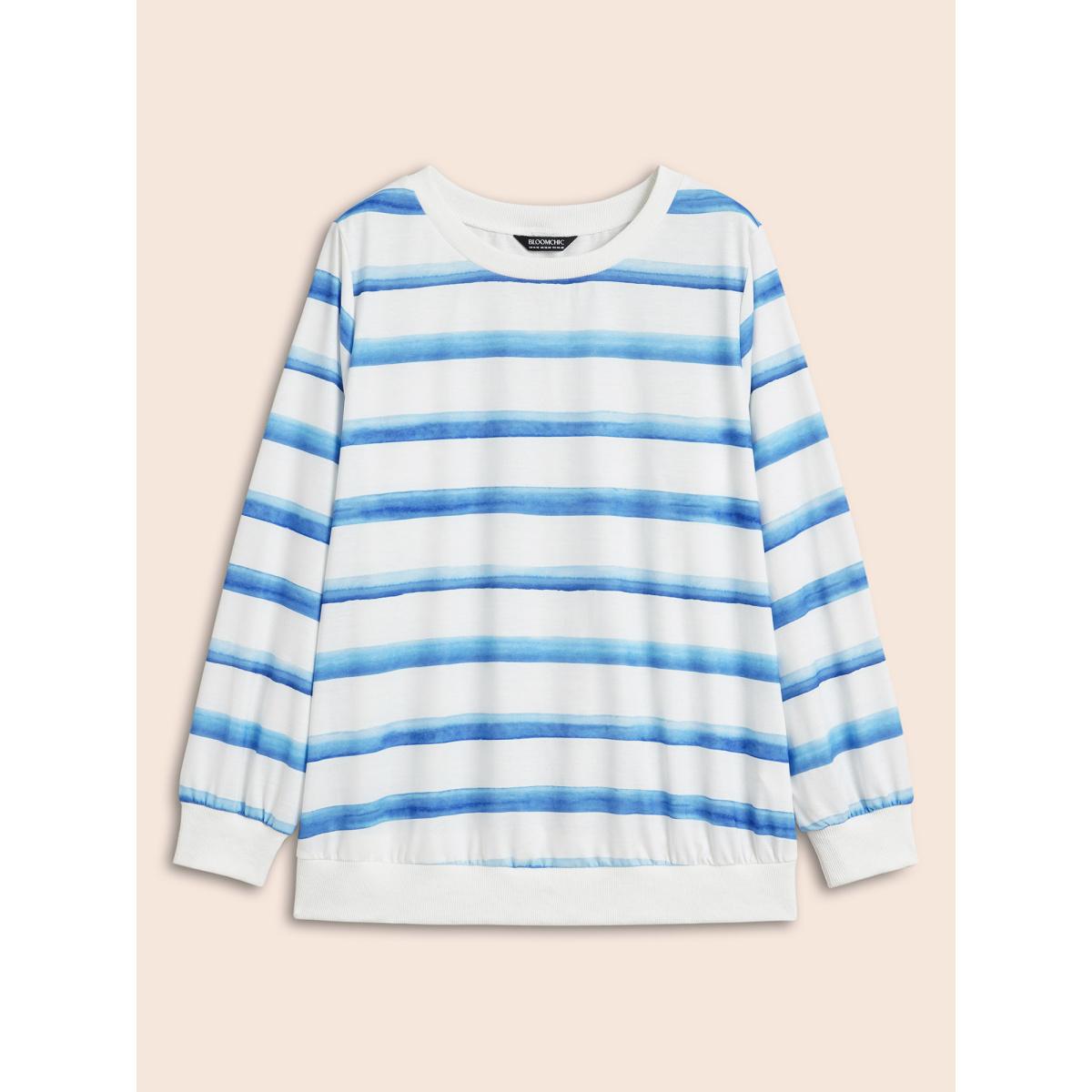 Plus Size Striped Patchwork Round Neck Sweatshirt Women Originalwhite Casual Contrast Round Neck Everyday Sweatshirts BloomChic 22-24/3X Product Image