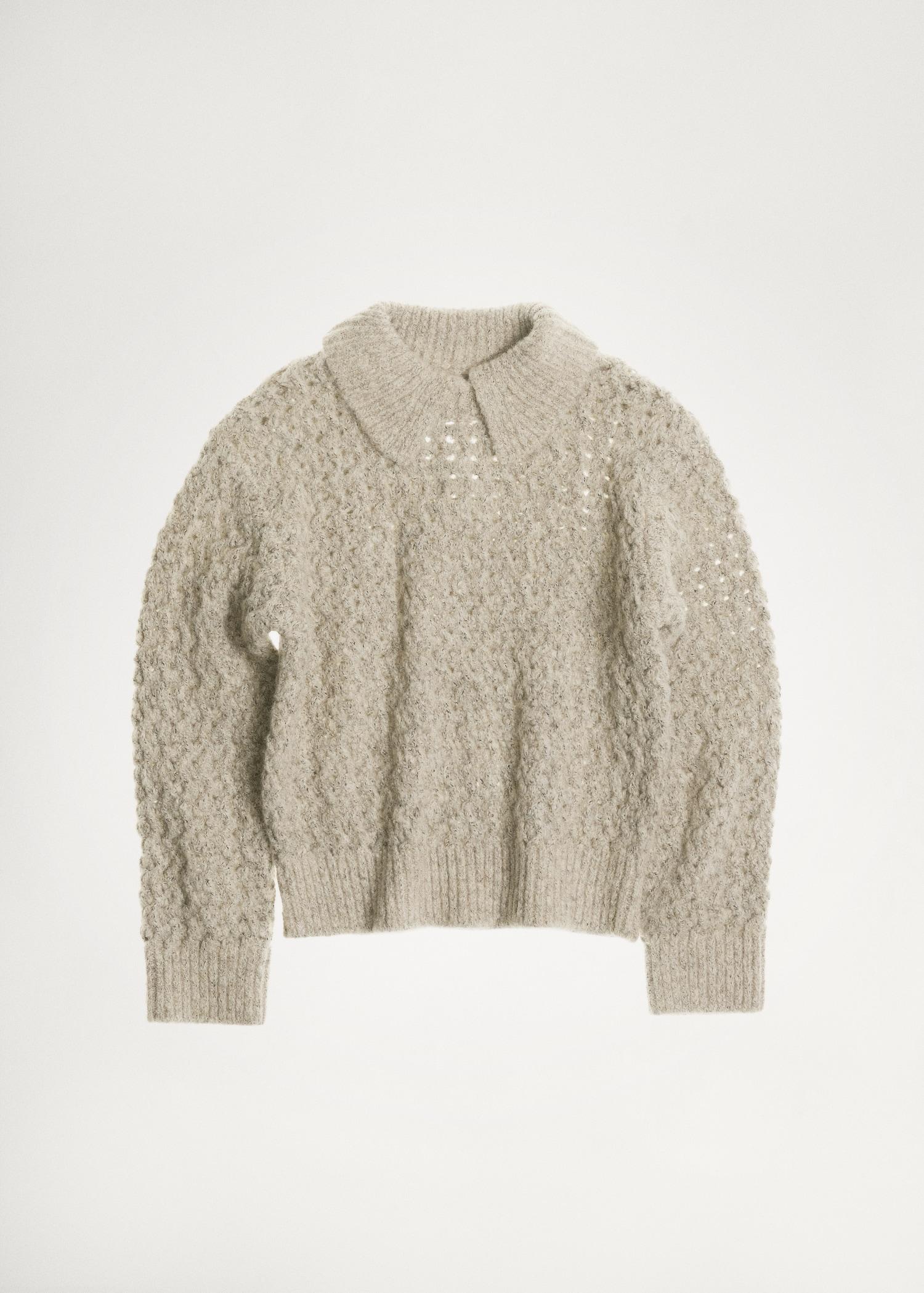 Openwork knitted polo-neck sweater - Women | MANGO USA Product Image