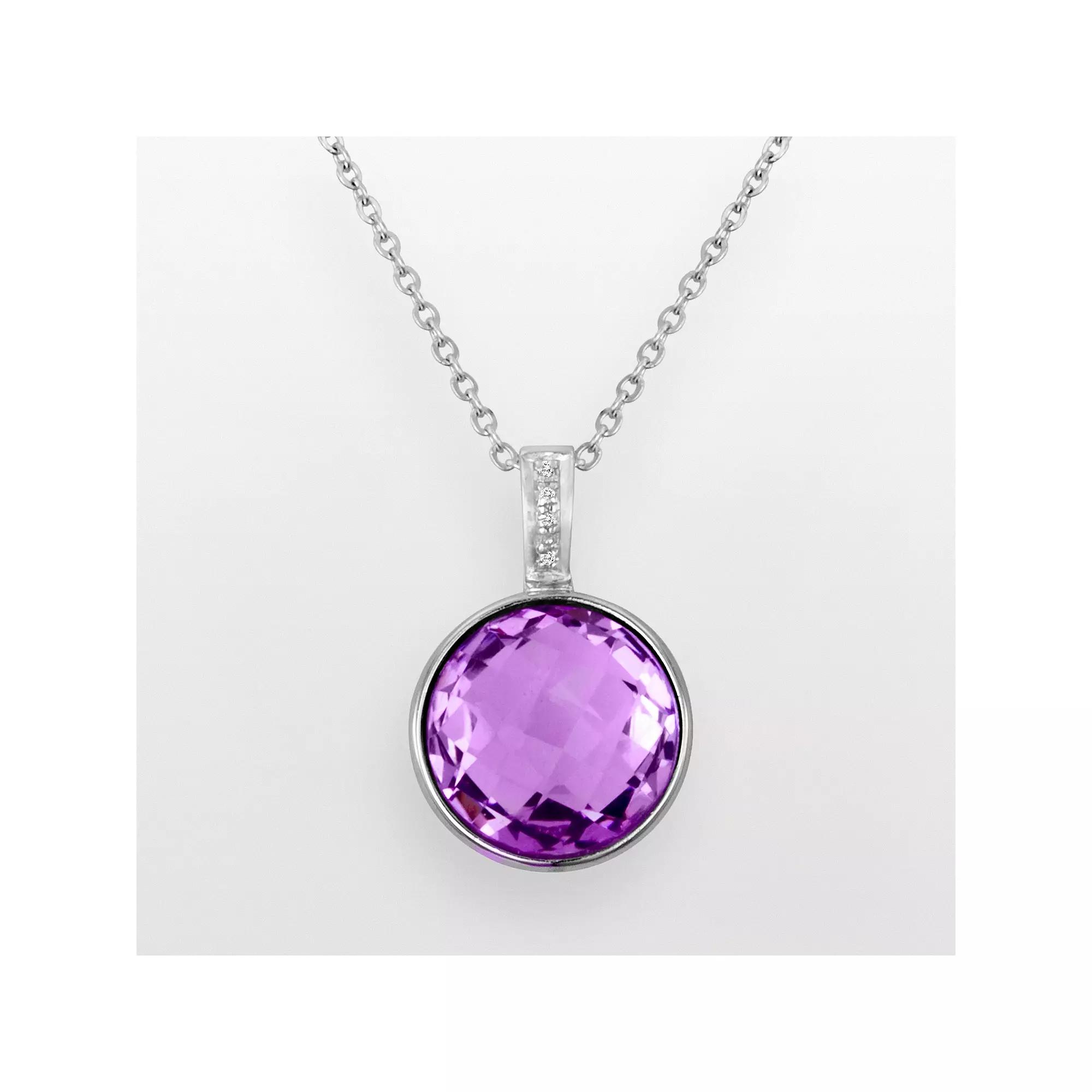 Oro Leoni Sterling Silver Amethyst and Diamond Accent Pendant, Women's,  Product Image
