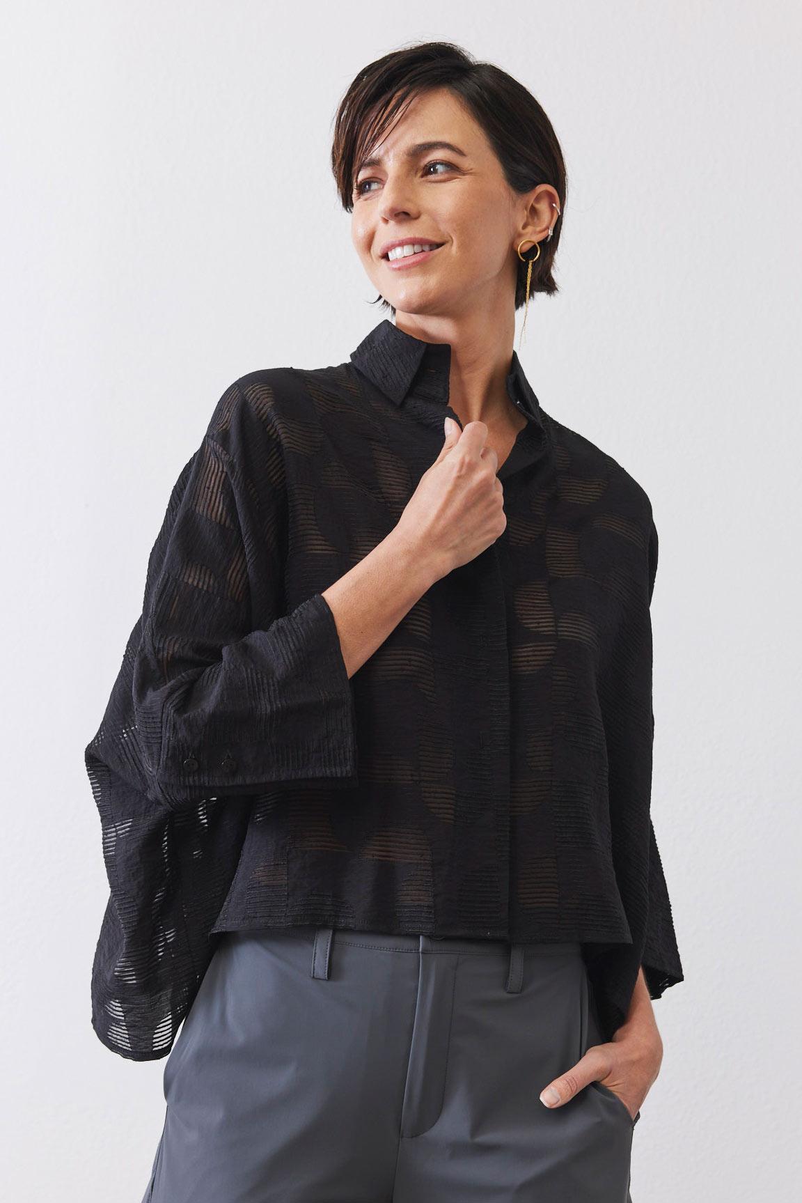 Oversized Geo Sheer Cropped Blouse Product Image