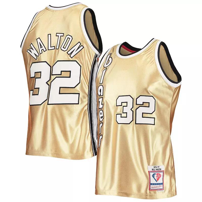 Men's Mitchell & Ness Bill Walton Gold Portland Trail Blazers 75th Anniversary 1976/77 Hardwood Classics Swingman Jersey, Size: Medium Product Image