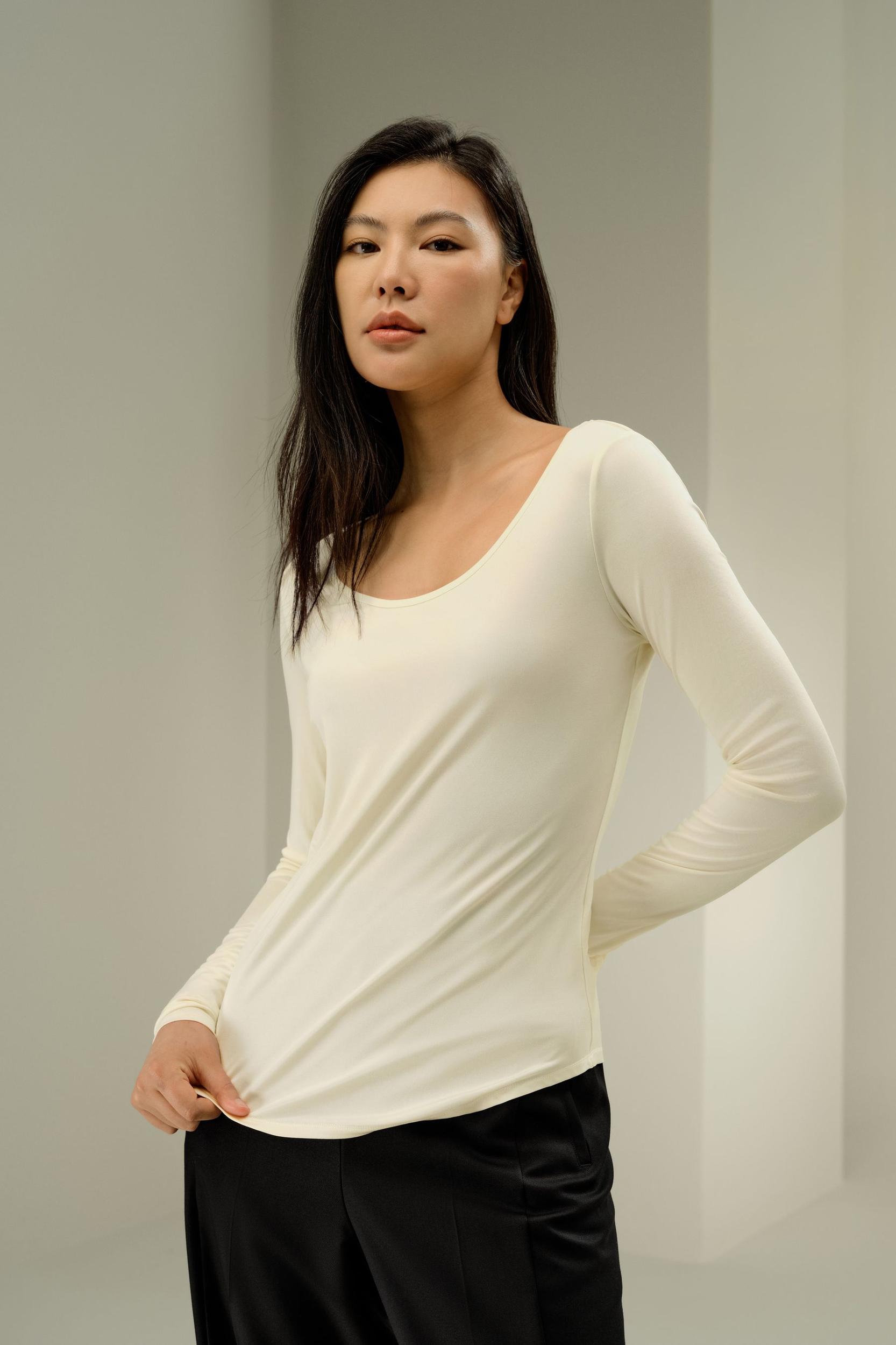 LILYSILK Womens Silk Tops | Lily White Washable Silk | Natural Flow Long Sleeve Tops L Product Image