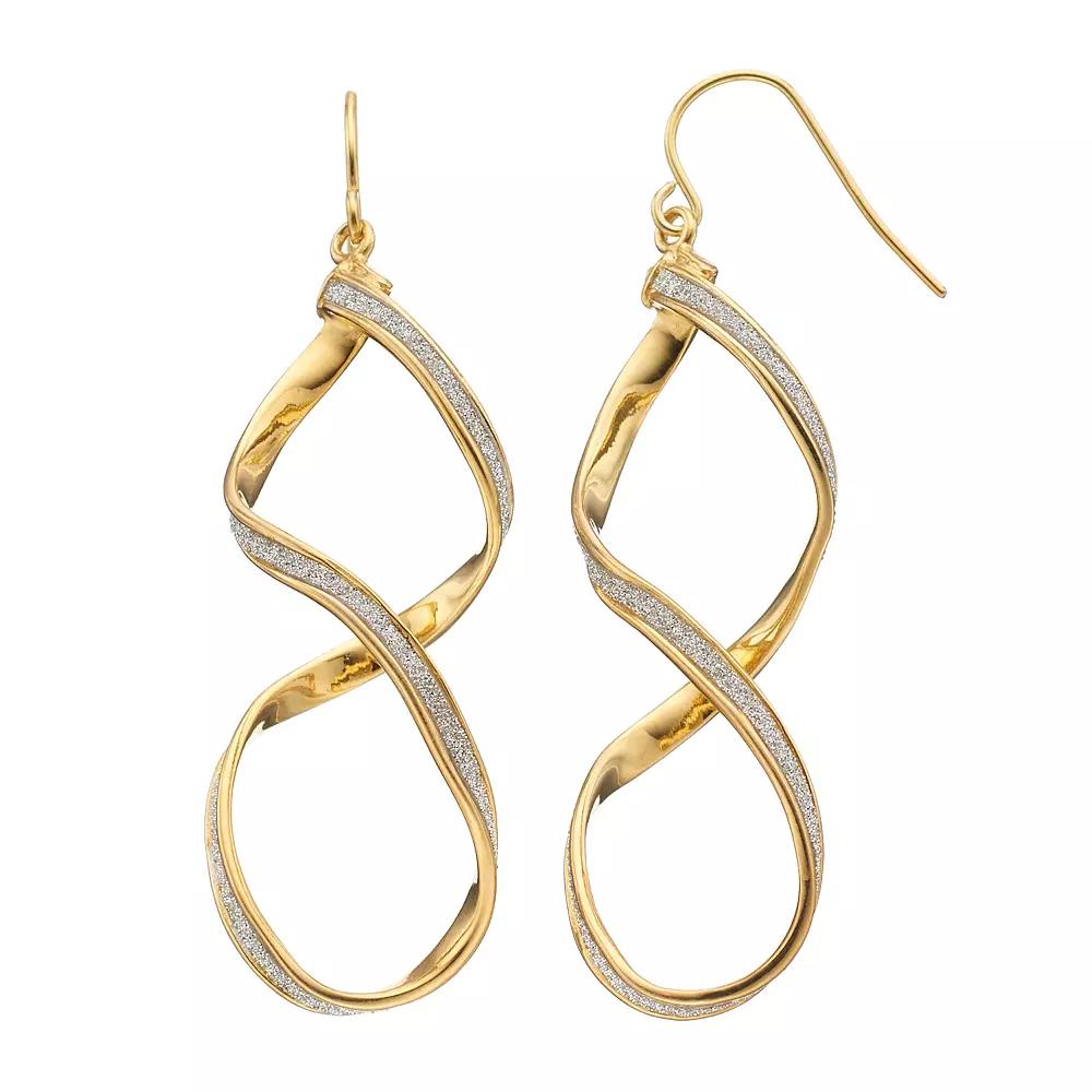 18k Gold Over Silver Glittery Twist Drop Earrings, Women's, Gold Tone Product Image