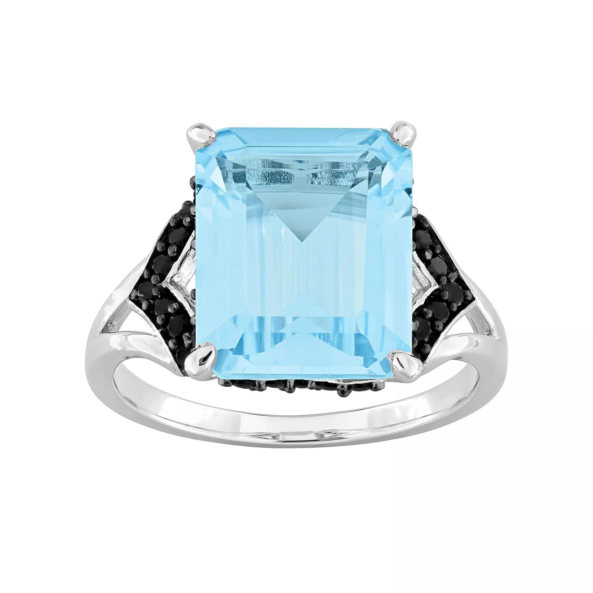 Stella Grace Sterling Silver Sky Blue Topaz & Black Sapphire Cocktail Ring, Women's,  Product Image