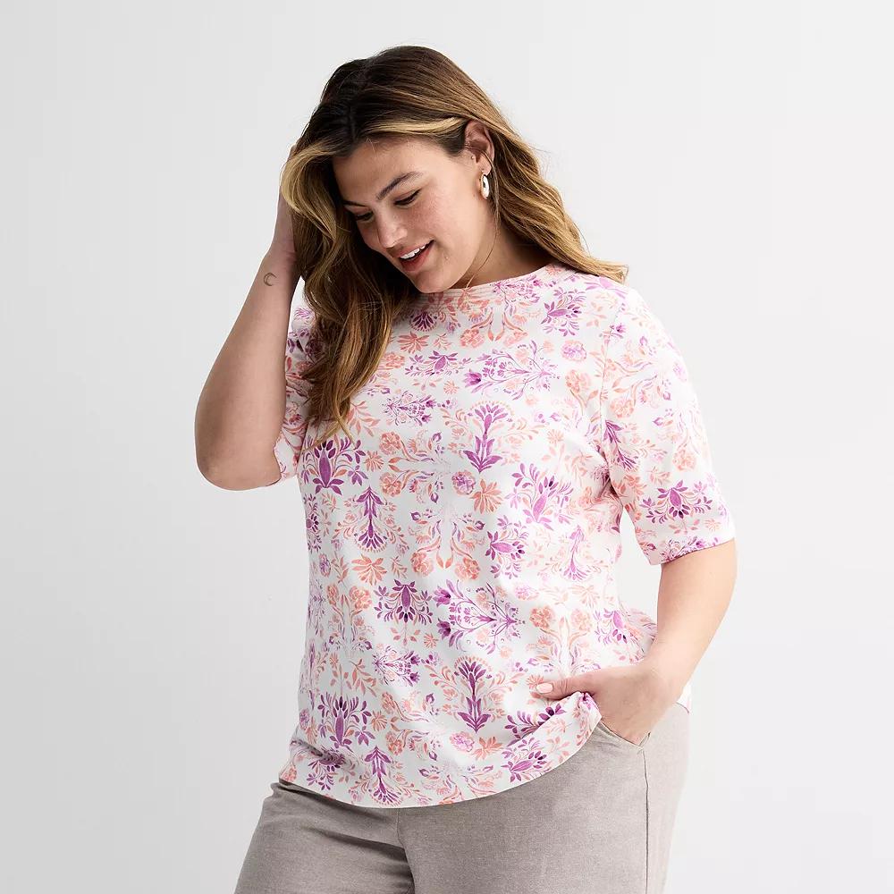 Plus Size Croft & Barrow Stitched Bateau Elbow Sleeve T-Shirt, Womens Product Image