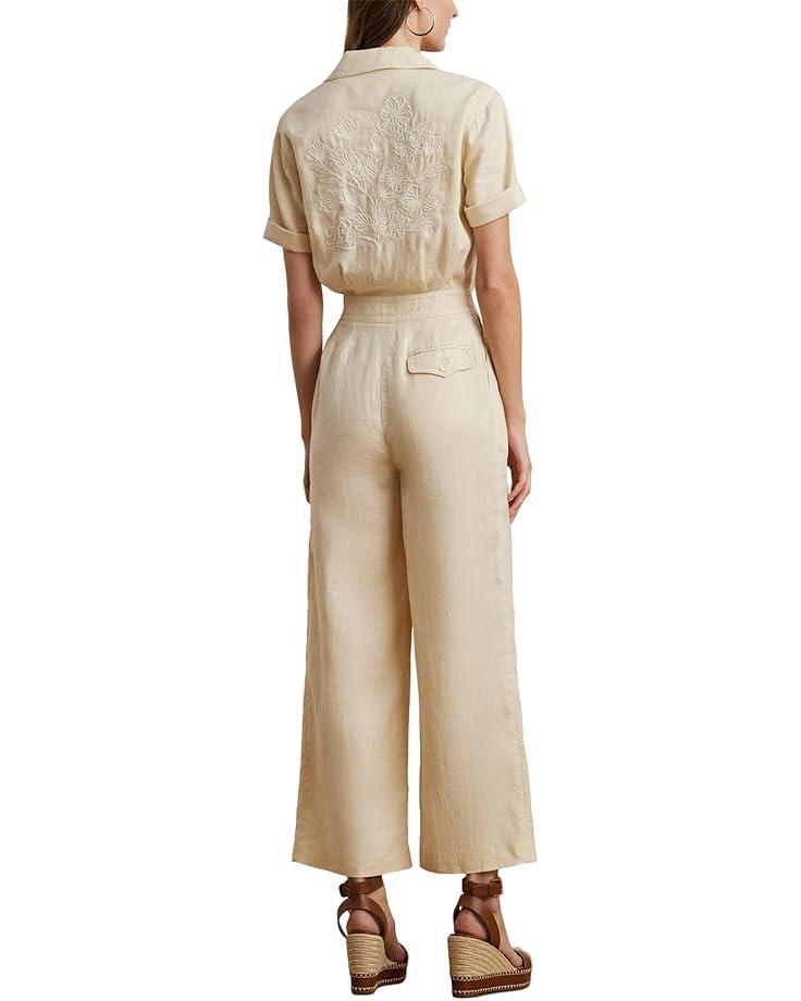 Women's Lauren Ralph Lauren Embroidered Linen Short-Sleeve Jumpsuit Product Image