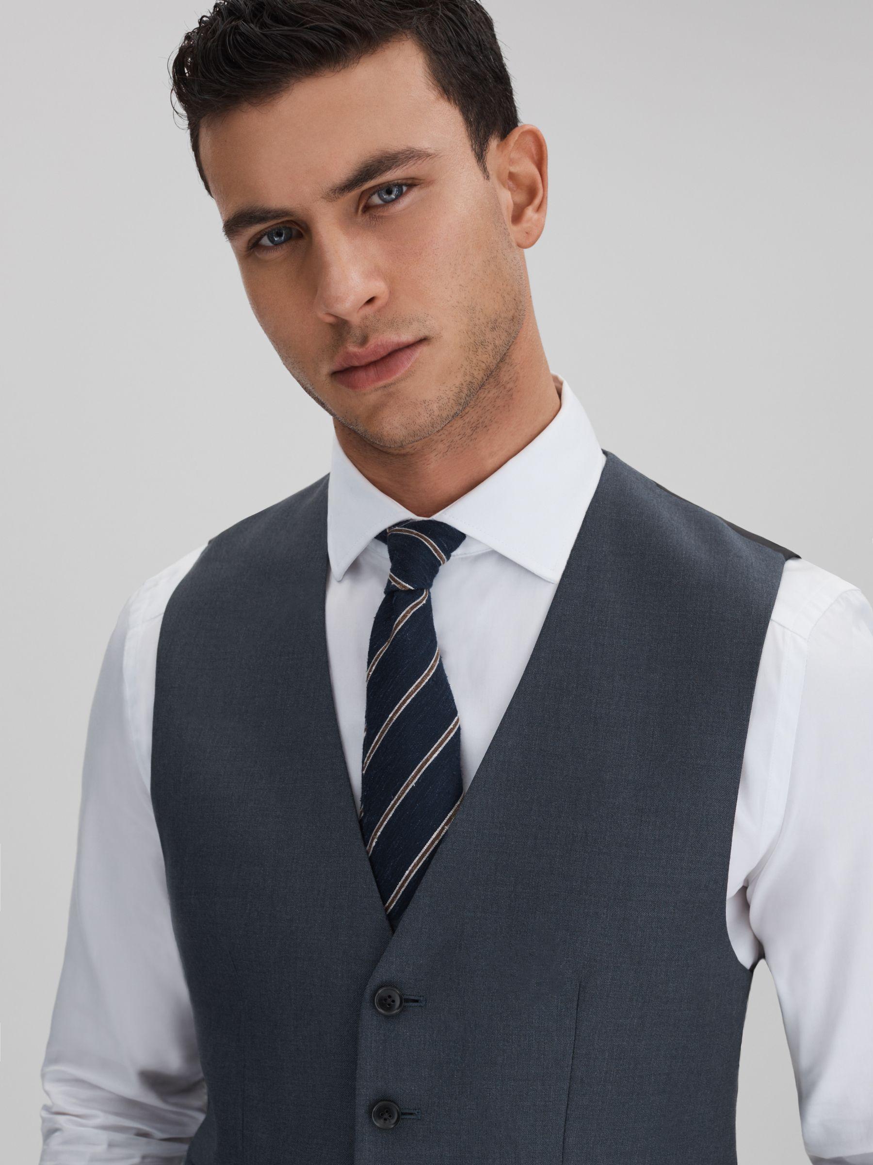 Slim Fit Single Breasted Wool Waistcoat in Airforce Blue Product Image