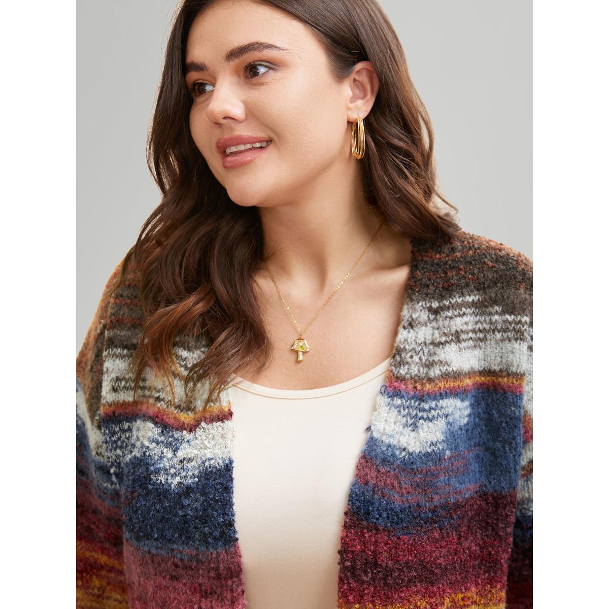 Plus Size Ombre Open Front Curved Hem Cardigan Multicolor Women Leisure Loose Long Sleeve Casual Cardigans BloomChic 12/L Product Image