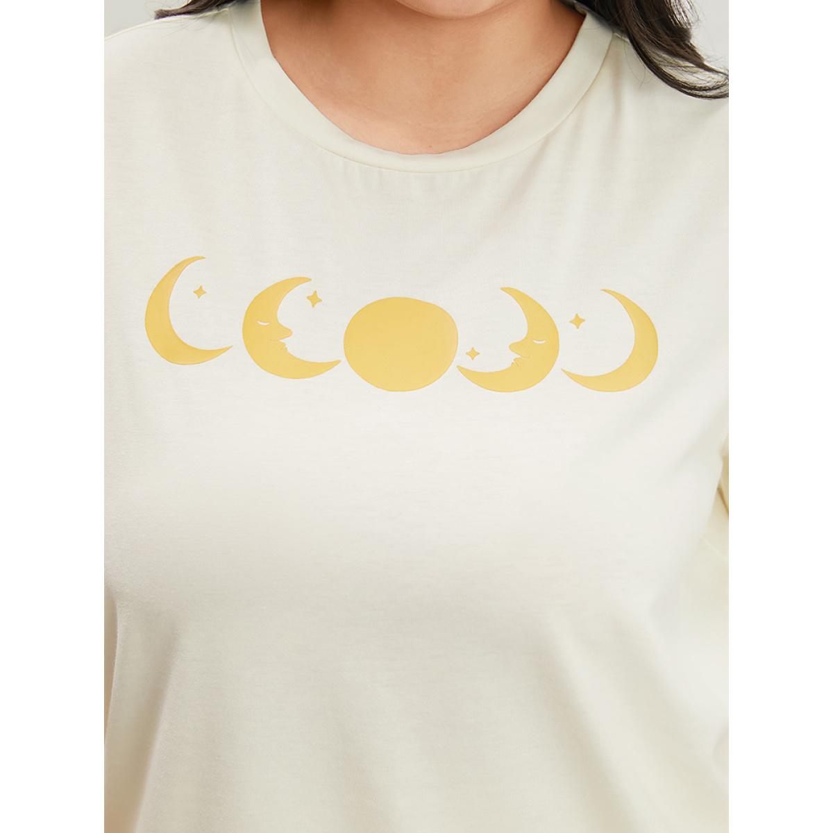 Plus Size Moon And Star Round Neck Sleep Top Women Ivory Casual Star and moon Round Neck Pocket Loungewear BloomChic 12/L Product Image