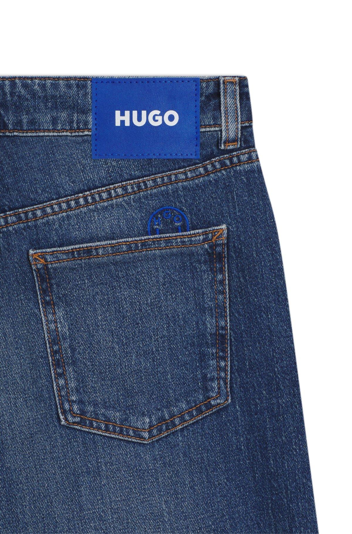 HUGO - Long-length straight-fit jeans in blue stretch denim - Blue Product Image