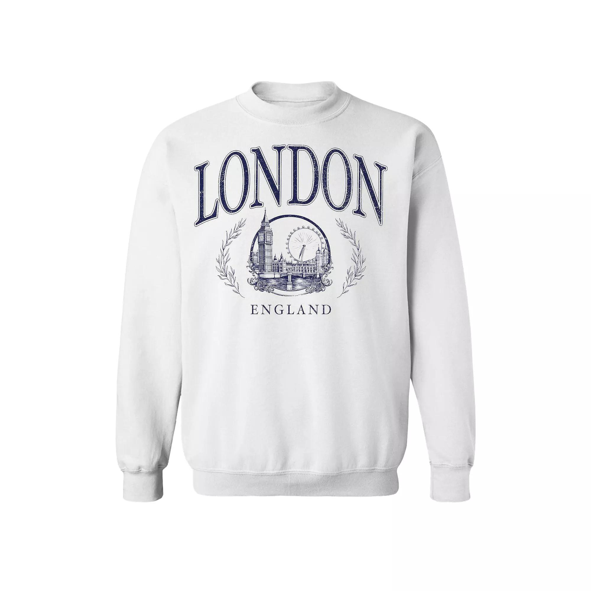 Junior's London Blue Graphic Fleece Sweatshirt, Women's,  Product Image