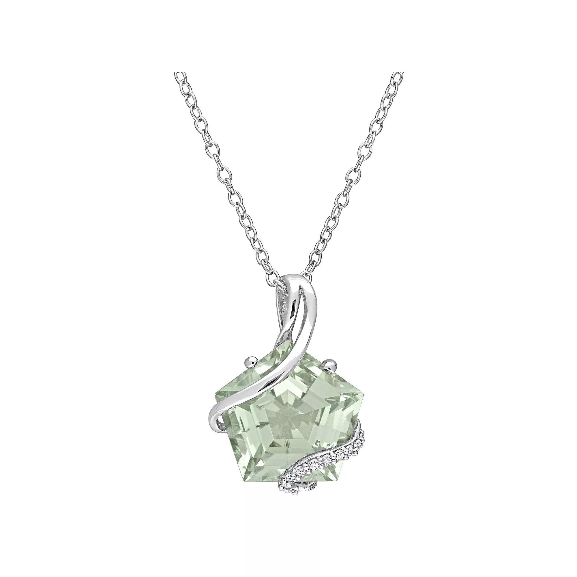 Stella Grace Sterling Silver Green Quartz & Diamond Accent Swirl Pendant, Women's,  Product Image