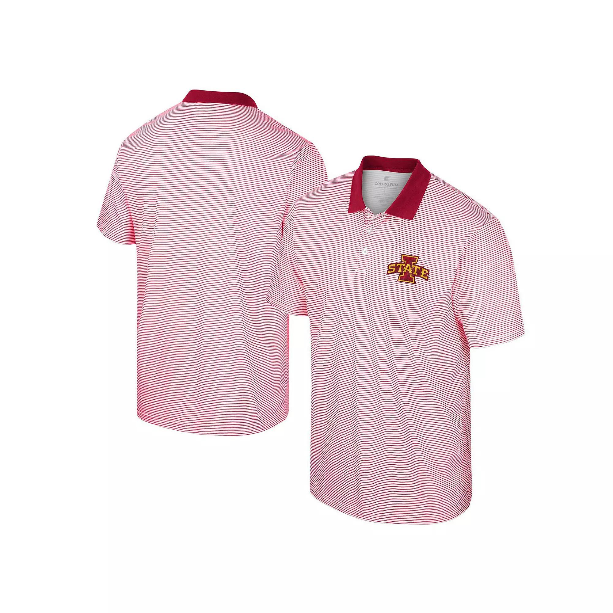 Men's Colosseum White/Cardinal Iowa State Cyclones Print Stripe Polo,  Product Image
