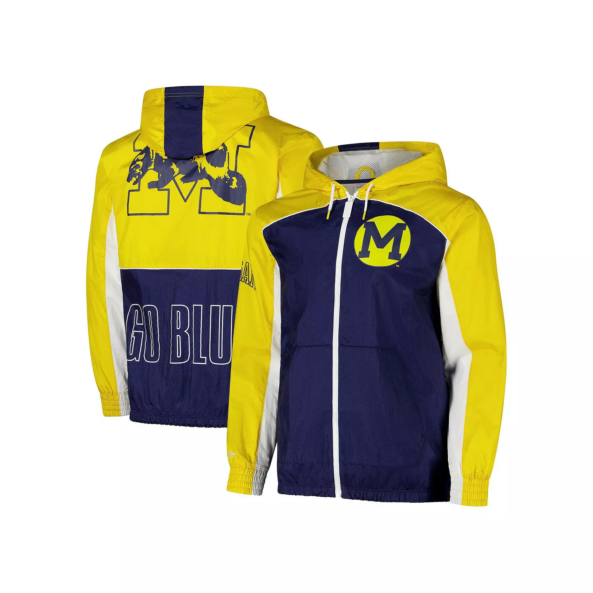 Men's Mitchell & Ness Navy Michigan Wolverines Big Shot Premium Full-Zip Windbreaker, Size: Medium, Blue Product Image