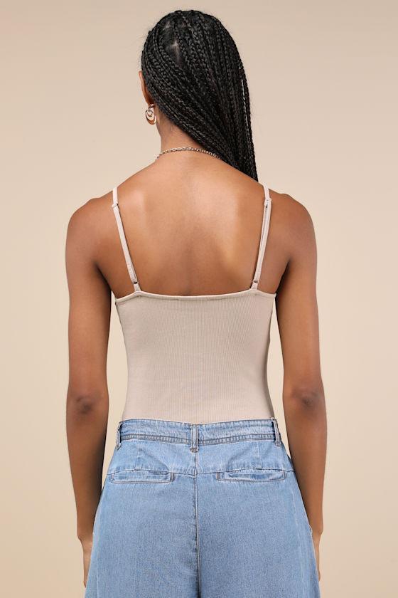 Refreshing Update Beige Ribbed Lace-Up Sleeveless Bodysuit Product Image