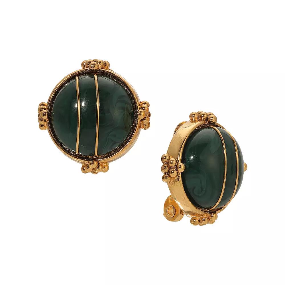1928 Gold Tone Black Simulated Stone Clip-On Stud Earrings, Womens, Green Product Image