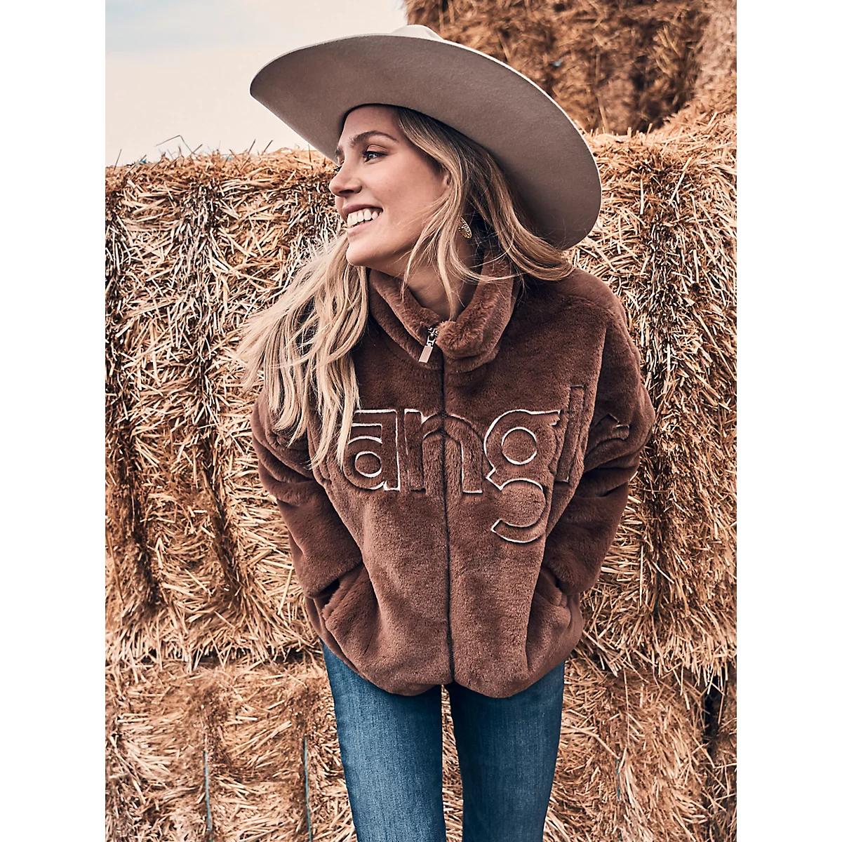 Women's Wrangler Logo Fuzzy Zip Jacket in Teddy Product Image