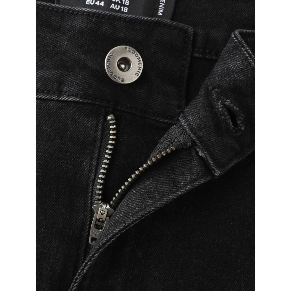 Plus Size Stretchy Mid-Rise Straight-Leg Jeans Women Denimblack Leisure Non High stretch Slanted pocket Jeans BloomChic 20/2X Product Image