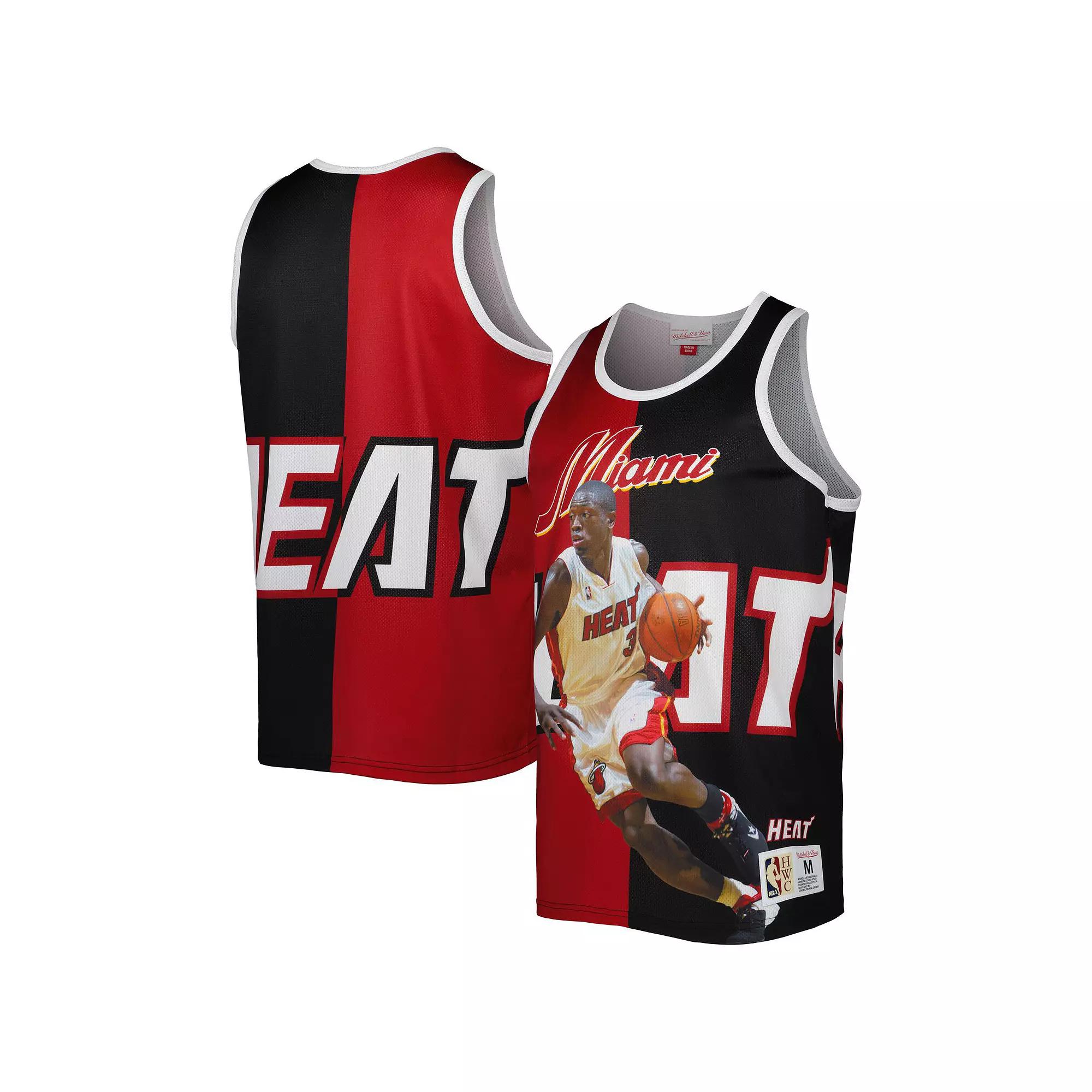 Men's Mitchell & Ness Dwyane Wade Black/Red Miami Heat Sublimated Player Tank Top, Size: Large Product Image