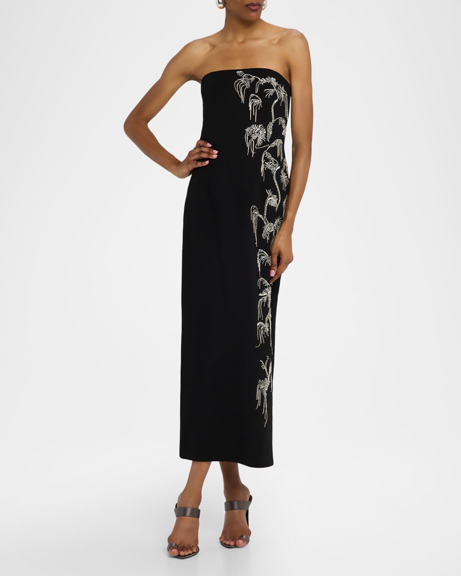 Strapless Crystal Fringe Sheath Midi Dress Product Image