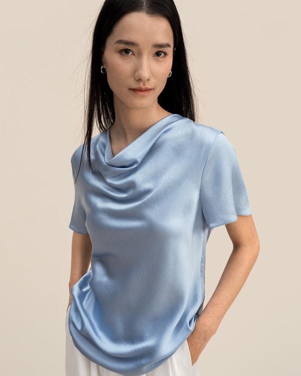 LILYSILK Women's Silk Cowl Neck Top, Smooth Charmeuse, Lily White, Size 10 Product Image