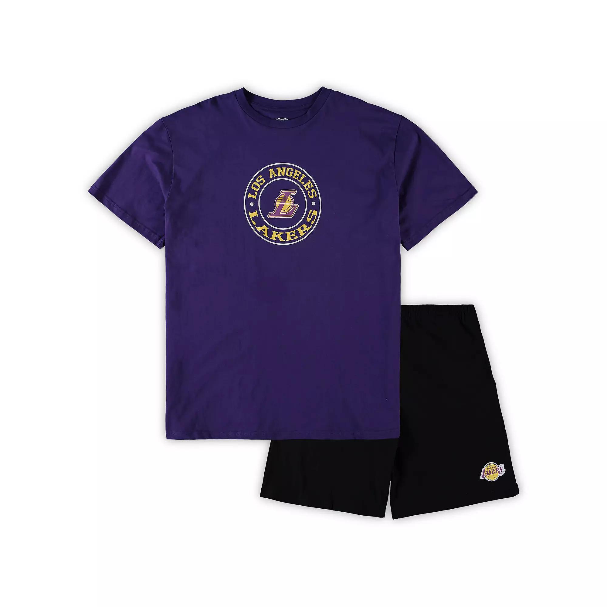 Men's Concepts Sport Purple/Black Los Angeles Lakers Big & Tall T-Shirt & Shorts Sleep Set,  Product Image