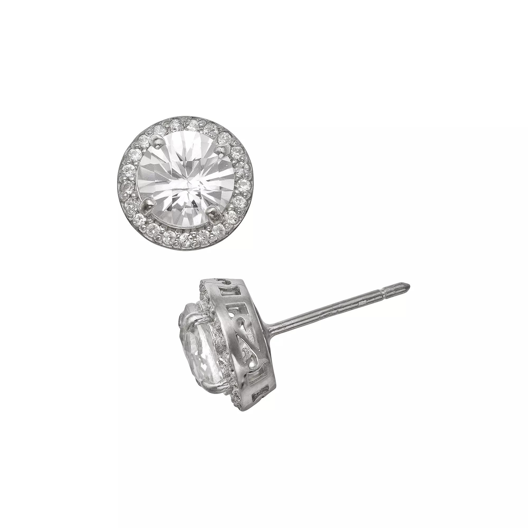 Sterling Silver Lab-Created White Sapphire Halo Stud Earrings, Women's Product Image