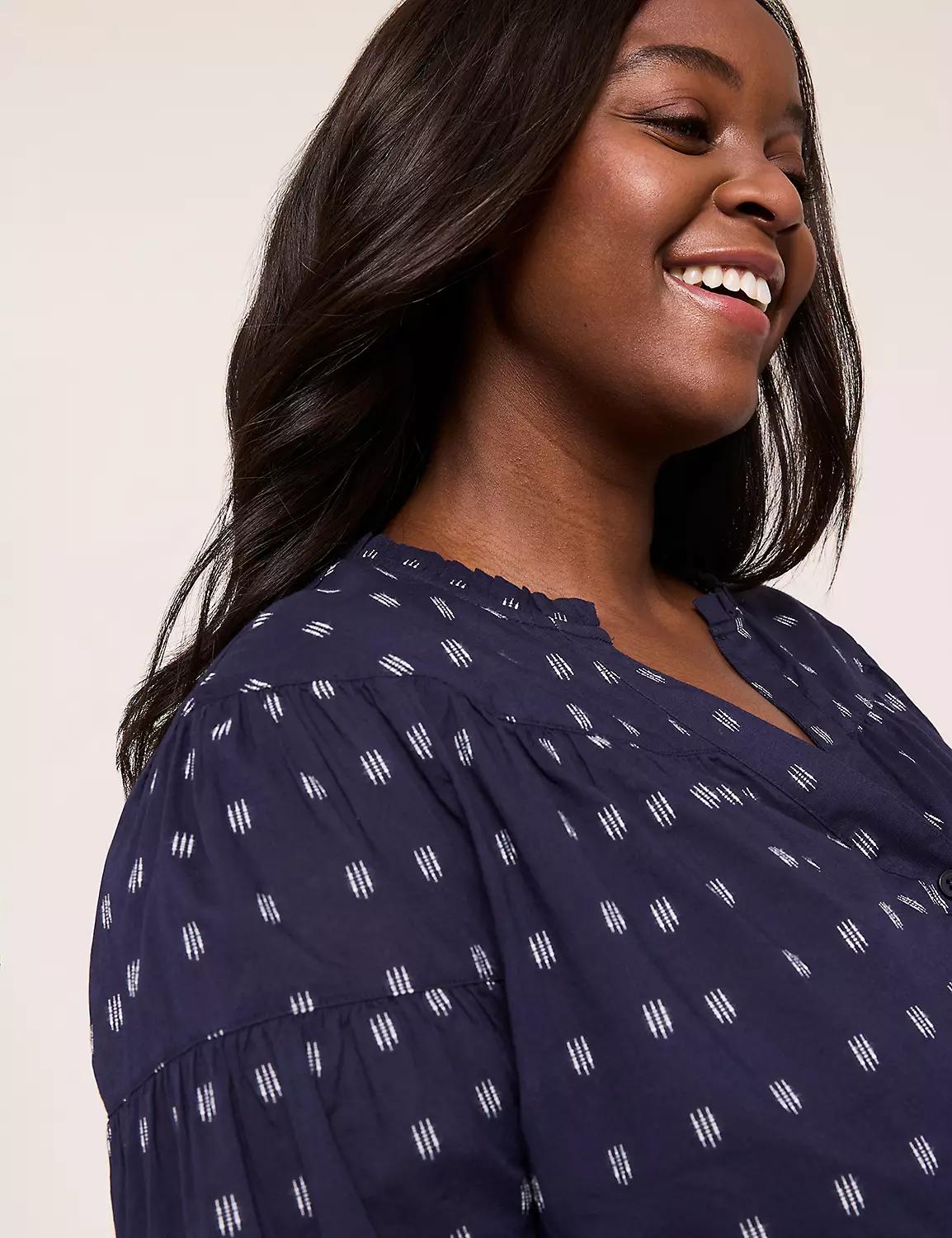 Swing Split-Neck Button-Front Blouse Product Image