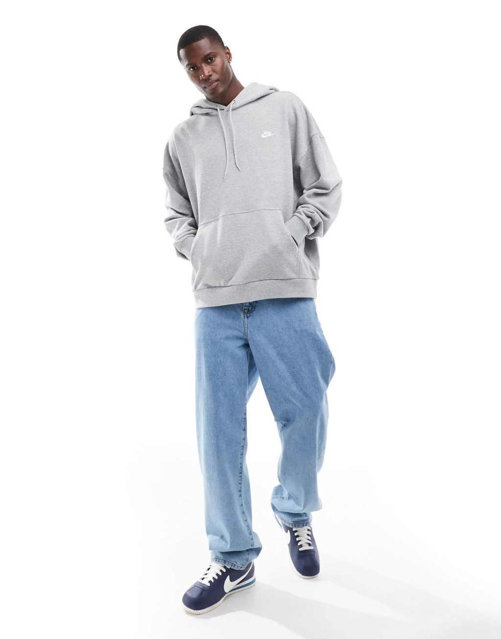 Nike Club french terry oversized hoodie in gray Product Image