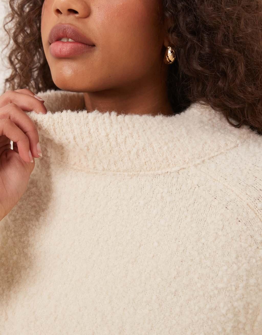 ASOS DESIGN crew neck oversized boucle sweater in cream Product Image